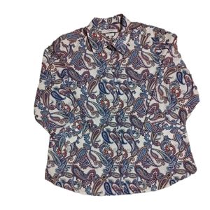 Foxcroft Ladies 3/4 Sleeve Button Down Paisley Design Blouse Sz 16